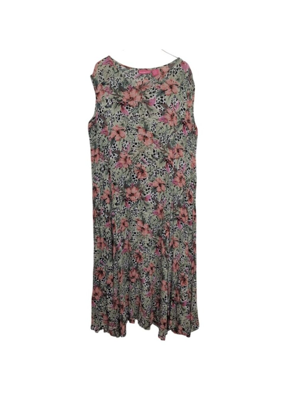 Woman Within Floral Animal Print Maxi Dress Womens Size 2X Green Nature Boho